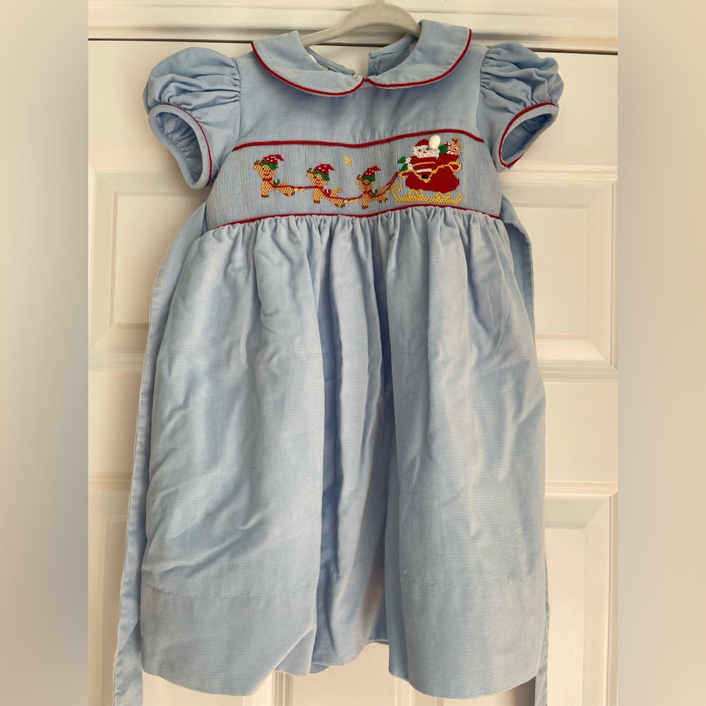 Marco and Lizzy blue corduroy smocked Santa dress 3T